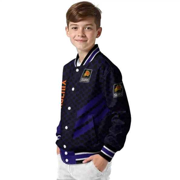 phoenix suns triple side stripes purple black varsity jacket trendy.webp