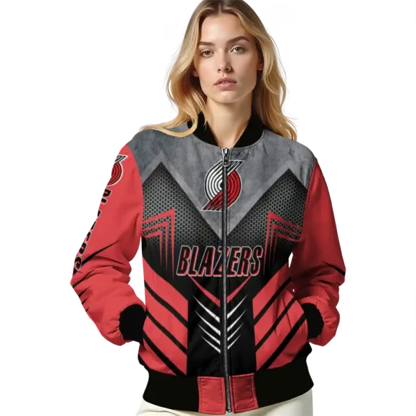 portland trail blazers arrow layer red black bomber jacket latest model