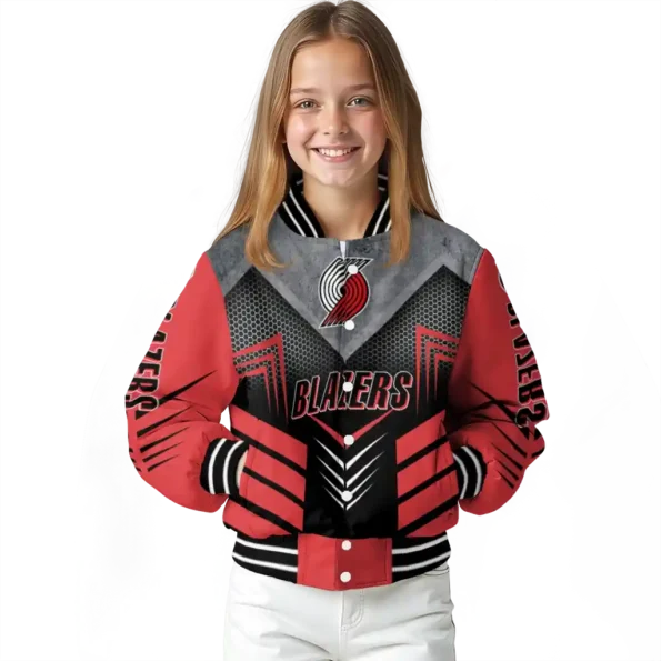 portland trail blazers arrow layer red black varsity jacket top rated.webp
