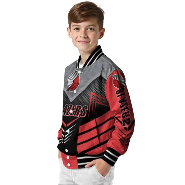 portland trail blazers arrow layer red black varsity jacket trendy.webp