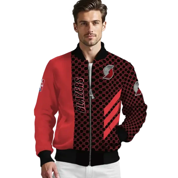 portland trail blazers triple side stripes red black bomber jacket high quality