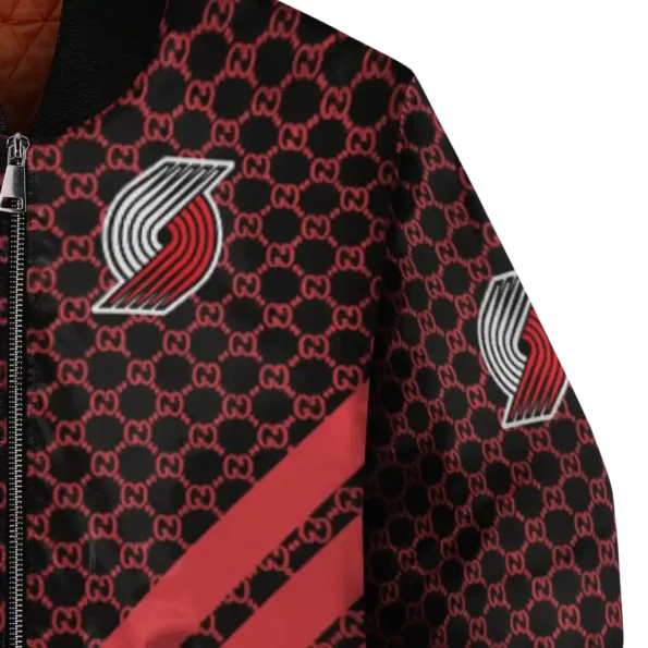 portland trail blazers triple side stripes red black bomber jacket premium grade