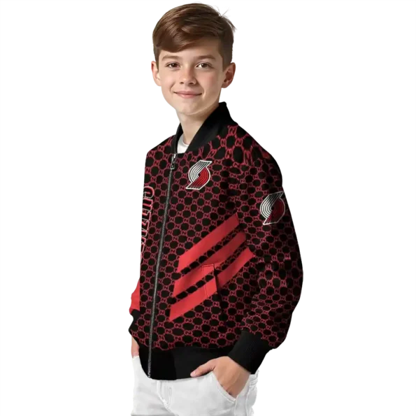 portland trail blazers triple side stripes red black bomber jacket trendy