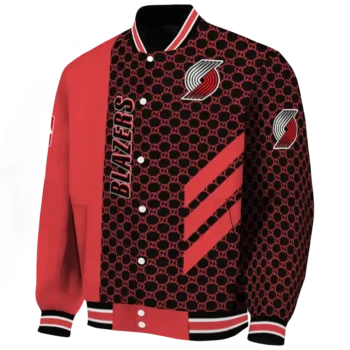 portland trail blazers triple side stripes red black varsity jacket best selling.webp