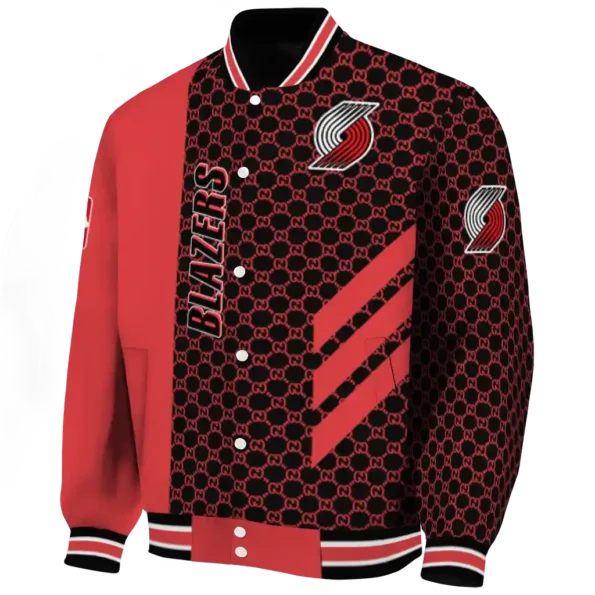 portland trail blazers triple side stripes red black varsity jacket best selling.webp