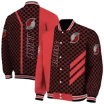 portland trail blazers triple side stripes red black varsity jacket best selling.webp