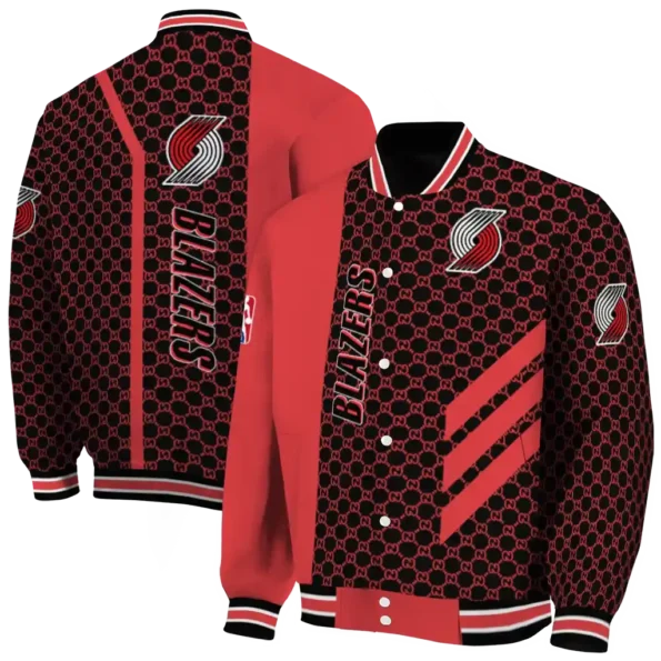 portland trail blazers triple side stripes red black varsity jacket fashion forward.webp