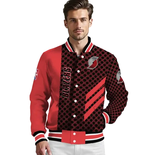 portland trail blazers triple side stripes red black varsity jacket high quality.webp