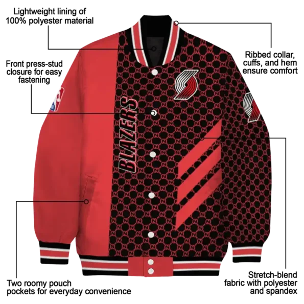 portland trail blazers triple side stripes red black varsity jacket new arrival.webp