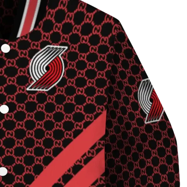 portland trail blazers triple side stripes red black varsity jacket premium grade.webp