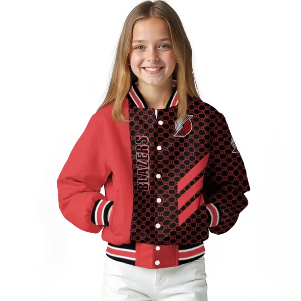 portland trail blazers triple side stripes red black varsity jacket top rated.webp