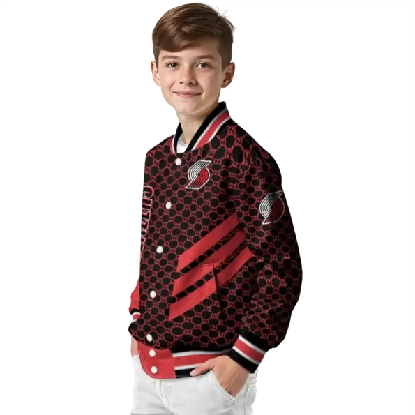 portland trail blazers triple side stripes red black varsity jacket trendy.webp