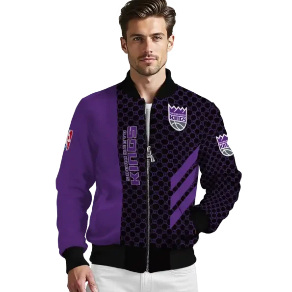 sacramento kings triple side stripes purple black bomber jacket high quality