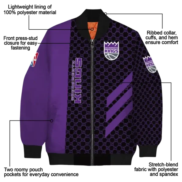 sacramento kings triple side stripes purple black bomber jacket new arrival