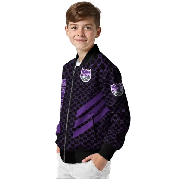 sacramento kings triple side stripes purple black bomber jacket trendy