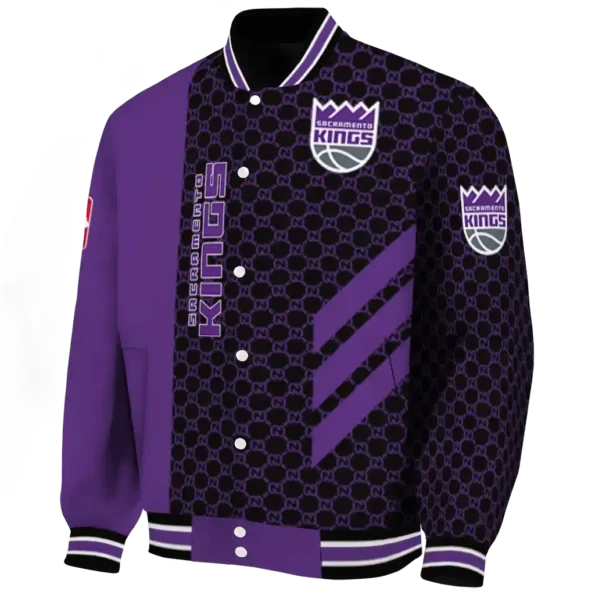 sacramento kings triple side stripes purple black varsity jacket best selling.webp