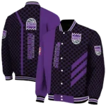 sacramento kings triple side stripes purple black varsity jacket best selling.webp