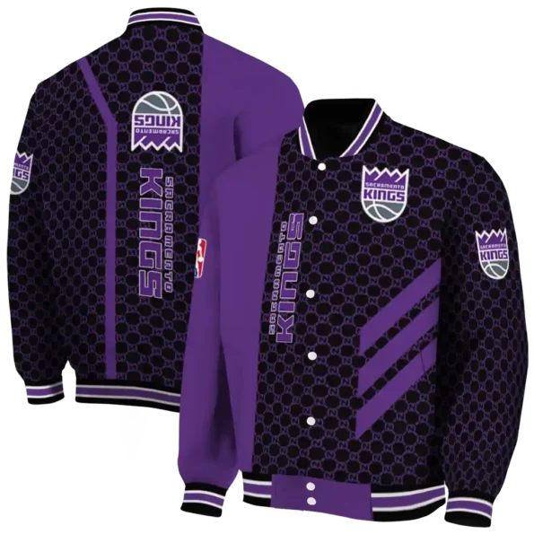 sacramento kings triple side stripes purple black varsity jacket fashion forward.webp