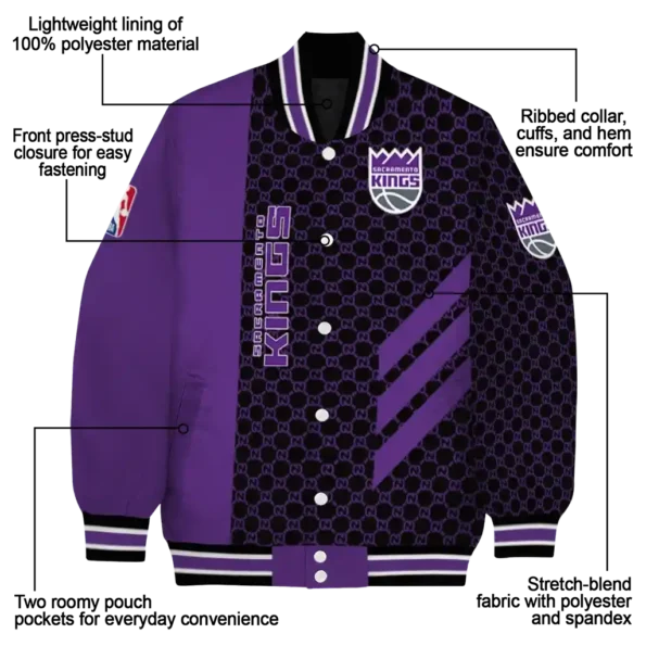 sacramento kings triple side stripes purple black varsity jacket new arrival.webp