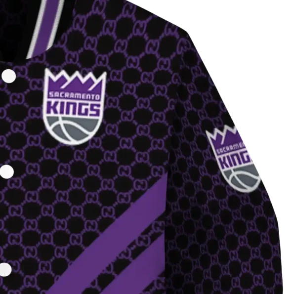 sacramento kings triple side stripes purple black varsity jacket premium grade.webp