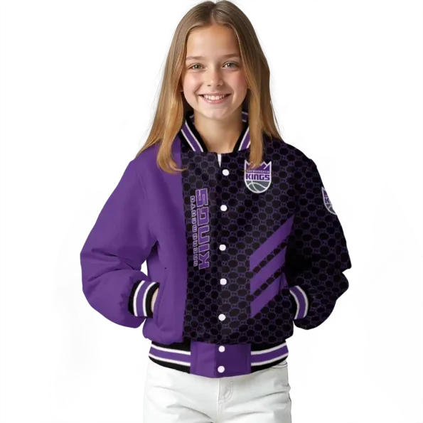 sacramento kings triple side stripes purple black varsity jacket top rated.webp