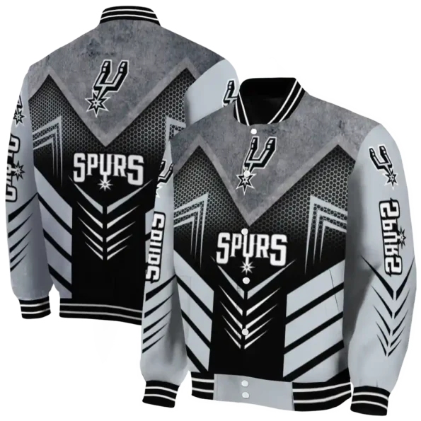 san antonio spurs arrow layer silver black varsity jacket fashion forward.webp