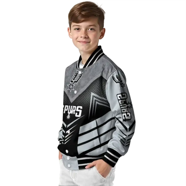 san antonio spurs arrow layer silver black varsity jacket trendy.webp