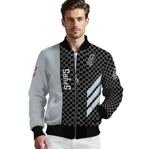 san antonio spurs triple side stripes silver black bomber jacket high quality