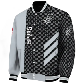 san antonio spurs triple side stripes silver black varsity jacket best selling.webp