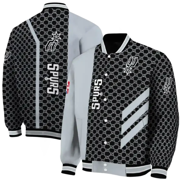 san antonio spurs triple side stripes silver black varsity jacket fashion forward.webp