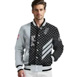 san antonio spurs triple side stripes silver black varsity jacket best selling.webp