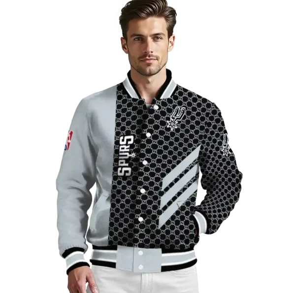san antonio spurs triple side stripes silver black varsity jacket high quality.webp