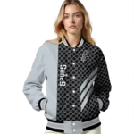 san antonio spurs triple side stripes silver black varsity jacket best selling.webp
