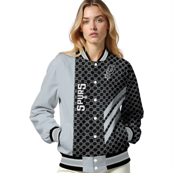 san antonio spurs triple side stripes silver black varsity jacket latest model.webp