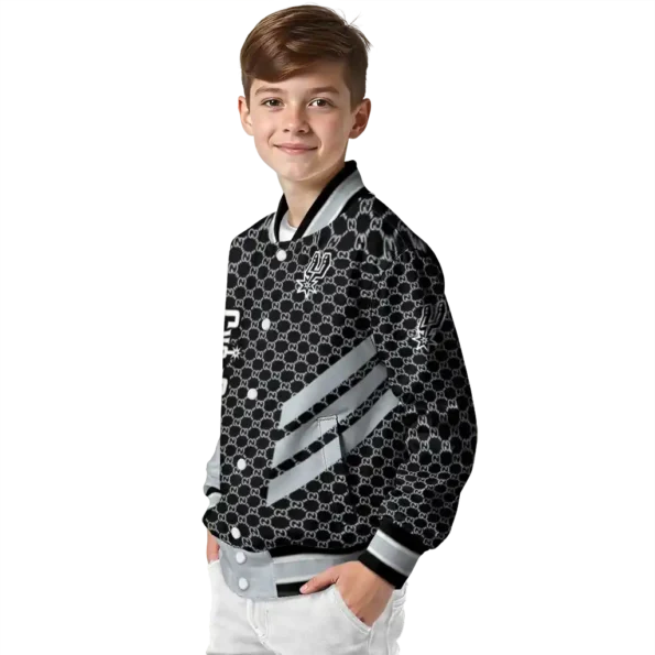 san antonio spurs triple side stripes silver black varsity jacket trendy.webp