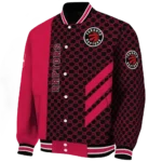 toronto raptors triple side stripes red black varsity jacket best selling.webp