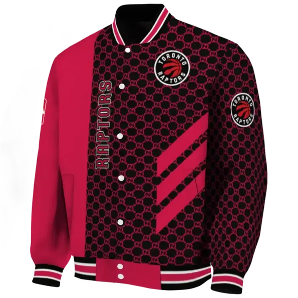 toronto raptors triple side stripes red black varsity jacket best selling.webp