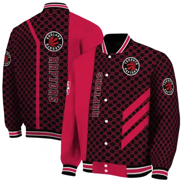 toronto raptors triple side stripes red black varsity jacket fashion forward.webp