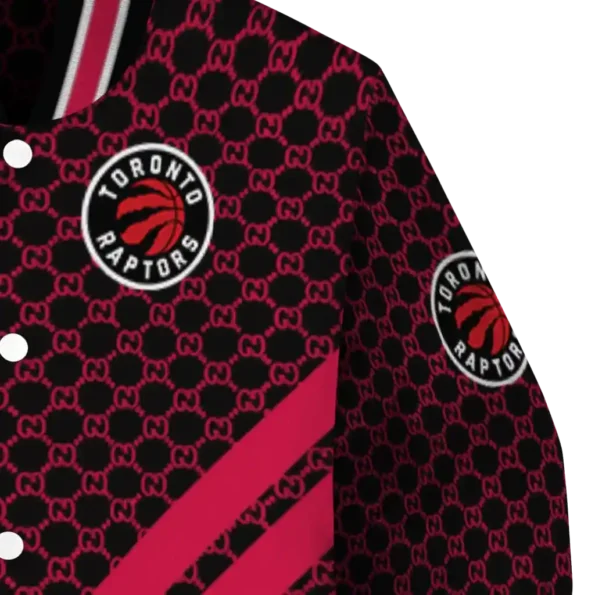 toronto raptors triple side stripes red black varsity jacket premium grade.webp