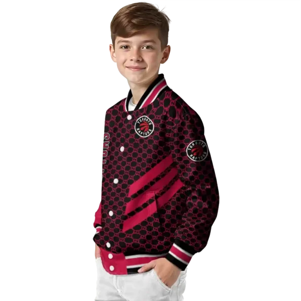 toronto raptors triple side stripes red black varsity jacket trendy.webp