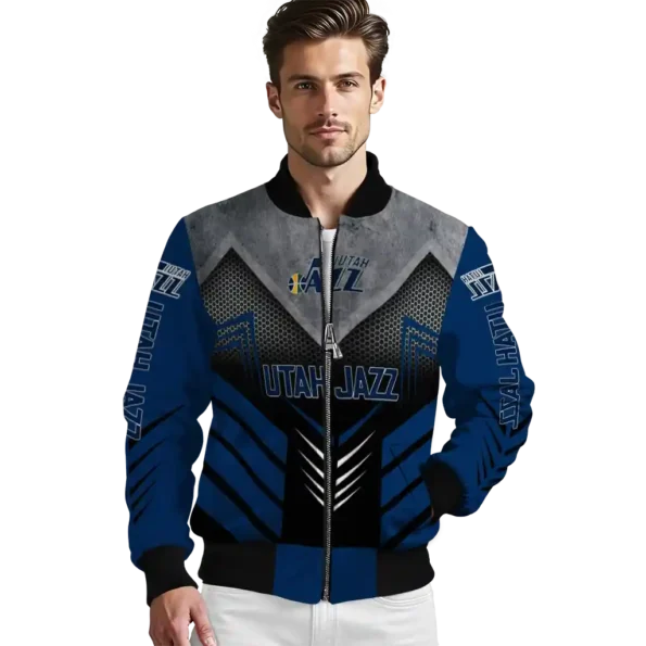 utah jazz arrow layer navy black bomber jacket high quality