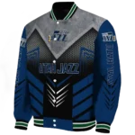 utah jazz arrow layer navy black varsity jacket best selling.webp
