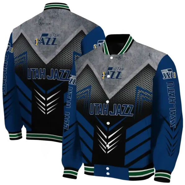 utah jazz arrow layer navy black varsity jacket fashion forward.webp