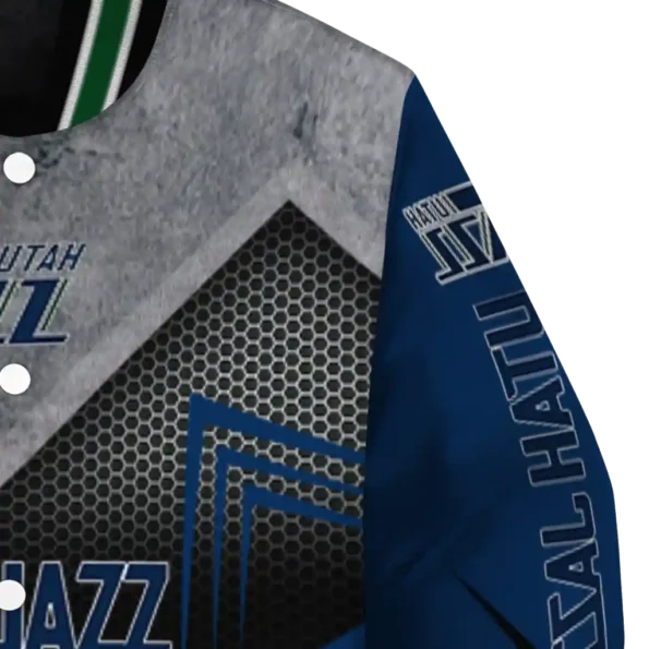 utah jazz arrow layer navy black varsity jacket premium grade.webp