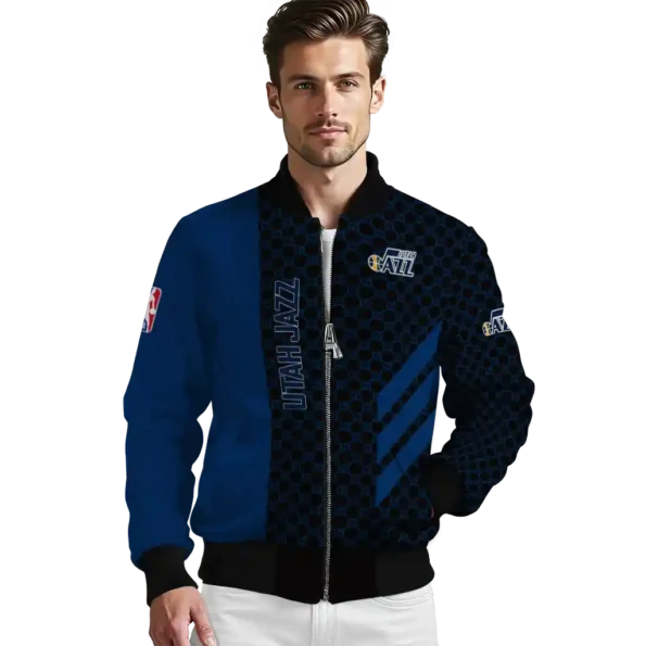 utah jazz triple side stripes navy black bomber jacket high quality