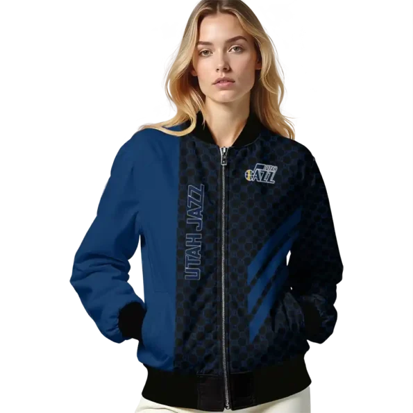 utah jazz triple side stripes navy black bomber jacket latest model