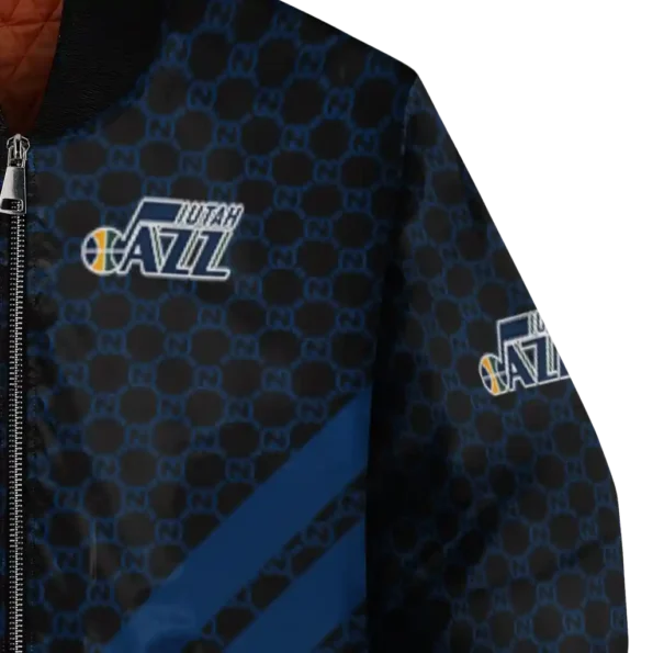 utah jazz triple side stripes navy black bomber jacket premium grade