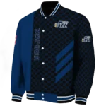 utah jazz triple side stripes navy black varsity jacket best selling.webp