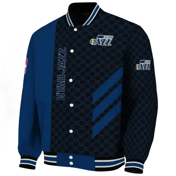 utah jazz triple side stripes navy black varsity jacket best selling.webp