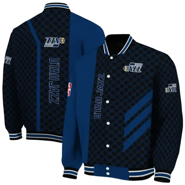 utah jazz triple side stripes navy black varsity jacket fashion forward.webp